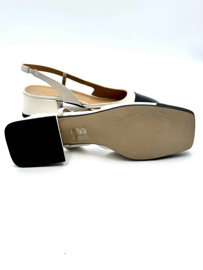 Slingback Bruno Premi in Nappa Avorio con Dettagli a Contrasto Neri Tacco 4cm art BF0403X, foto 4 di 4