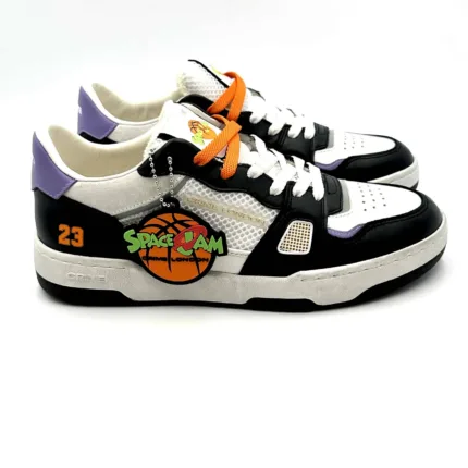 Sneakers Uomo Crime London modello Space Jam in pelle Bianca e Nero con inseri in rete mod. OFF COURT art. 77300