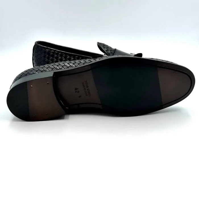 Mocassino Crisci Con Fibbie in Pelle Intrecciata Blu con fondo Cuoio Antiscivolo art 3406, foto 5 di 5