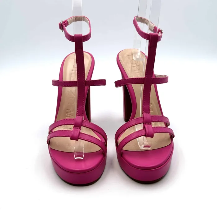 Sandalo Lorenzo Mari In pelle Fucsia, con cinturino alla caviglia e tacco 12cm Plateau 2,5 cm art. Iuventas 02, foto 5 di 5