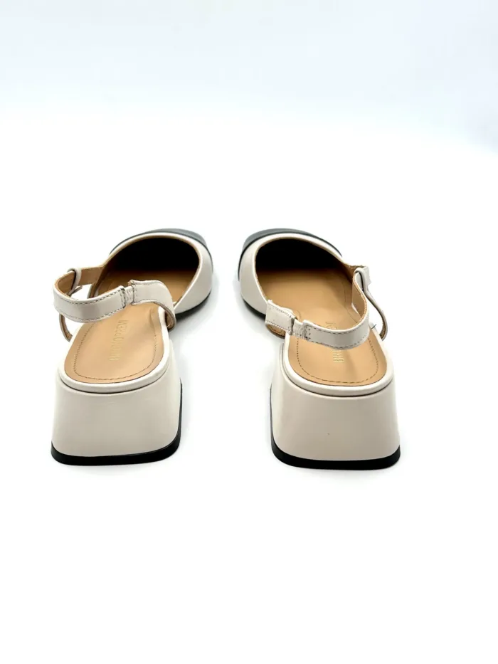 Slingback Bruno Premi in Nappa Avorio con Dettagli a Contrasto Neri Tacco 4cm art BF0403X, foto 3 di 4