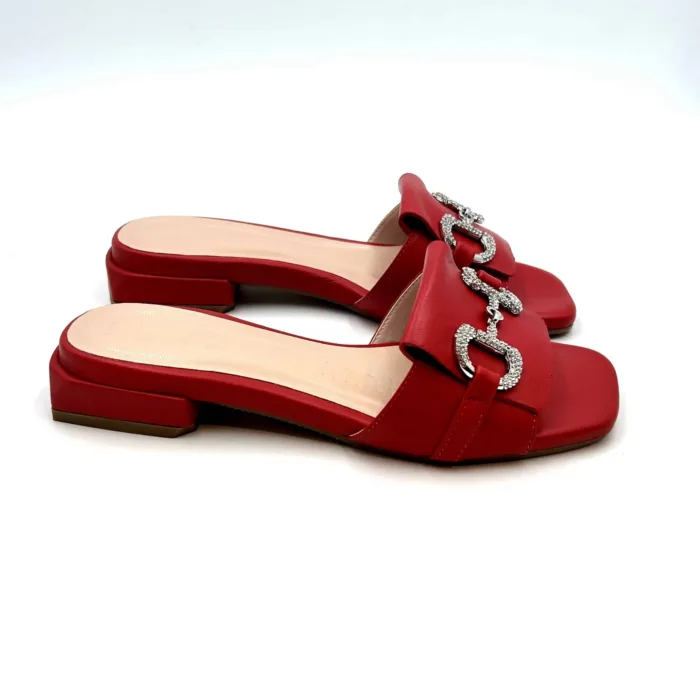 Ciabatta Lorenzo Mari In Pelle Rossa, Morsetto Gioiello Tacco 3 cm art. Samu 01, foto 1 di 5