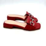 Ciabatta Lorenzo Mari In Pelle Rossa, Morsetto Gioiello Tacco 3 cm art. Samu 01