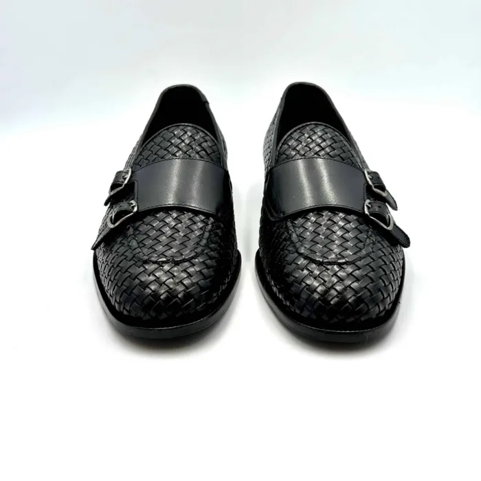 Mocassino Crisci Con Fibbie in Pelle Intrecciata Blu con fondo Cuoio Antiscivolo art 3406, foto 2 di 5