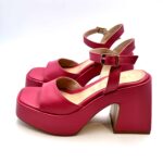 Sandali con Tacco e Plateau Brando in pelle Fucsia e cinturino alla caviglia tacco 10 cm Plateau 3,5 cm art. Enea - immagine 3