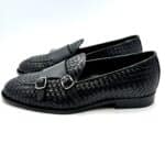 Mocassino Crisci Con Fibbie in Pelle Intrecciata Blu con fondo Cuoio Antiscivolo art 3406 - immagine 3