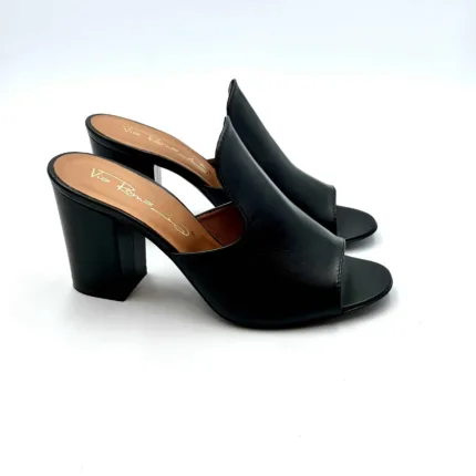 Sabot Mules Via Roma 15 in Pelle Nera Tacco 8cm art 2646