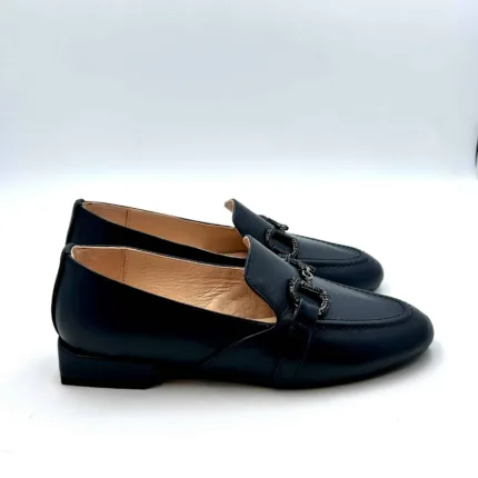 Mocassino Lorenzo Mari In pelle Blu, Morsetto Gioiello Tacco 3 cm art. Viola 02