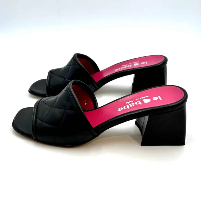 Sabot Mules Le Babe in pelle Matelassè Nera,tacco h. 6 cm  art. 4548, foto 3 di 5