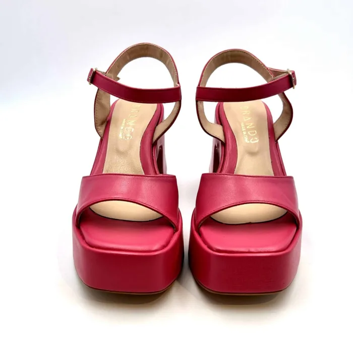 Sandali con Tacco e Plateau Brando in pelle Fucsia e cinturino alla caviglia tacco 10 cm Plateau 3,5 cm art. Enea, foto 2 di 5