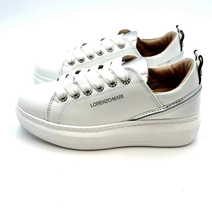 Sneakers Fenice Lorenzo Mari In Pelle Bianca,Zeppa 4 cm, foto 3 di 5