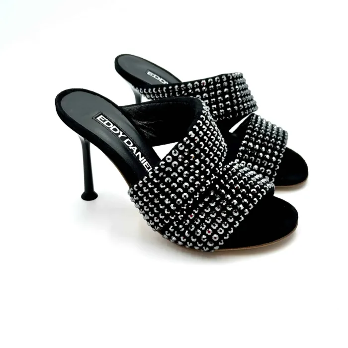 Sabot Mules Gioiello Eddy Daniele  in Camoscio Nero e tacco 10cm art ES23970, foto 1 di 5