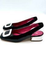 Slingback Le Babe in Vernice Nera con Tacco e Dettagli a Contrasto BIanchi 4cm art 1423 - immagine 3