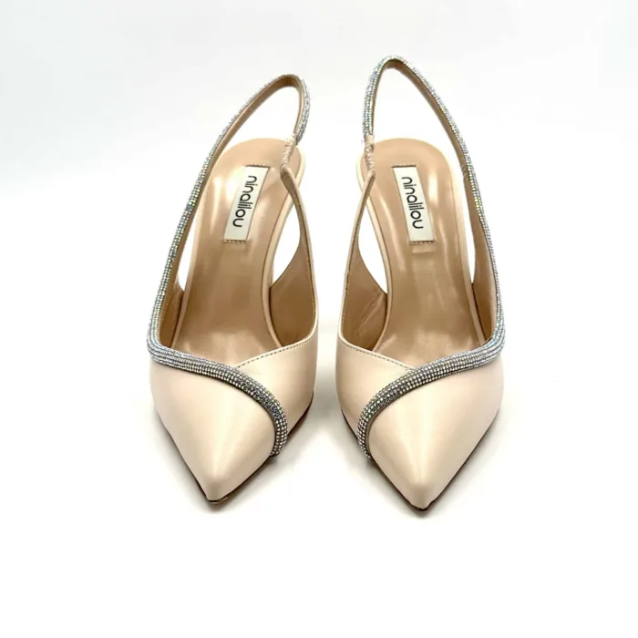 Decolletè Gioiello Ninalilou in nappa Cream con dettaglio Swaroski e tacco 9 cm art 331230L9, foto 3 di 5