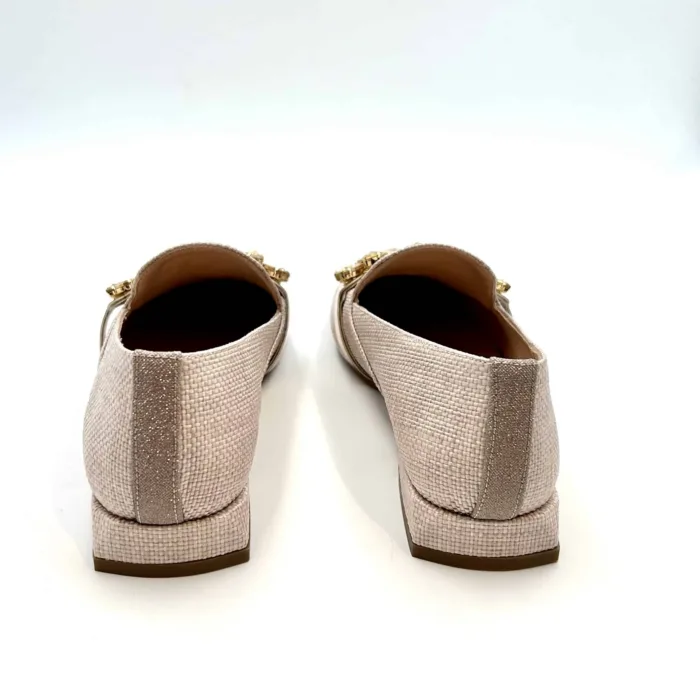 Mocassino Lorenzo Mari In Rafia Nude, Accessorio Gioiello Tacco 3 cm art. Viola 03, foto 4 di 5