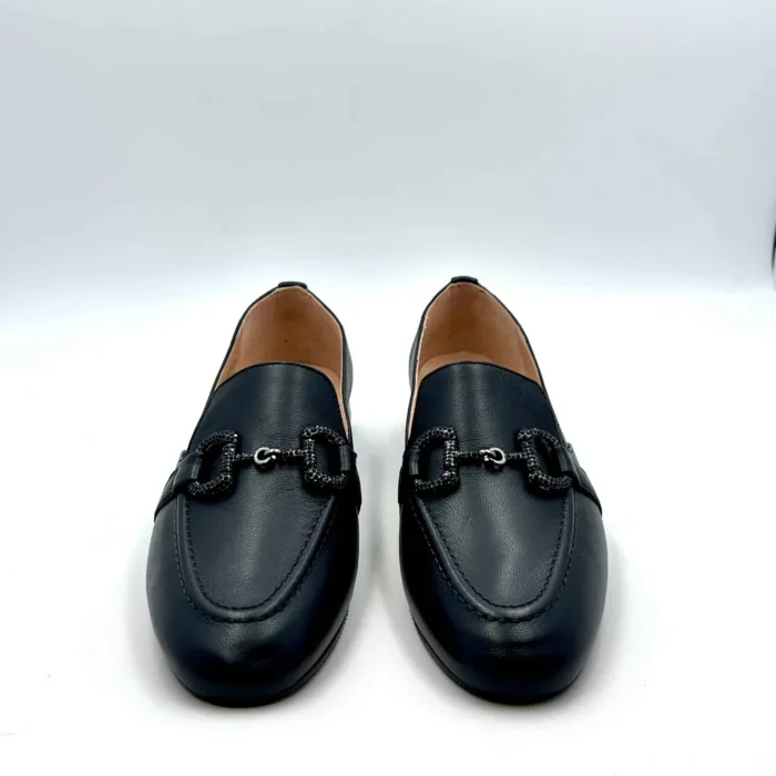 Mocassino Lorenzo Mari In pelle Blu, Morsetto Gioiello Tacco 3 cm art. Viola 02, foto 2 di 5