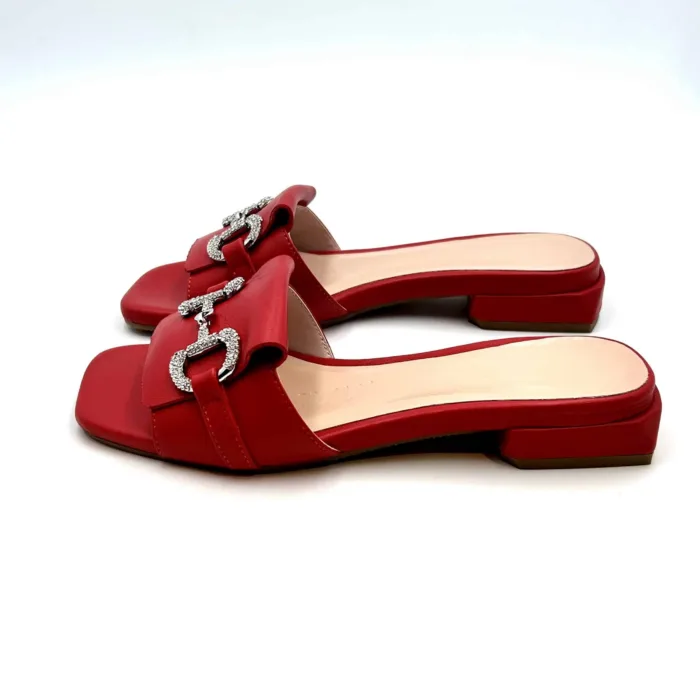 Ciabatta Lorenzo Mari In Pelle Rossa, Morsetto Gioiello Tacco 3 cm art. Samu 01, foto 3 di 5