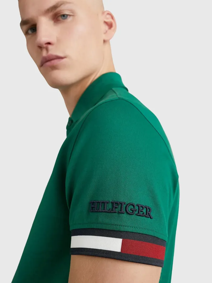 Polo Slim Fit Con Fondo Manica a Contrasto Tommy Hilfiger 1985 Verde cod. MW0MW29528LOG, foto 2 di 2
