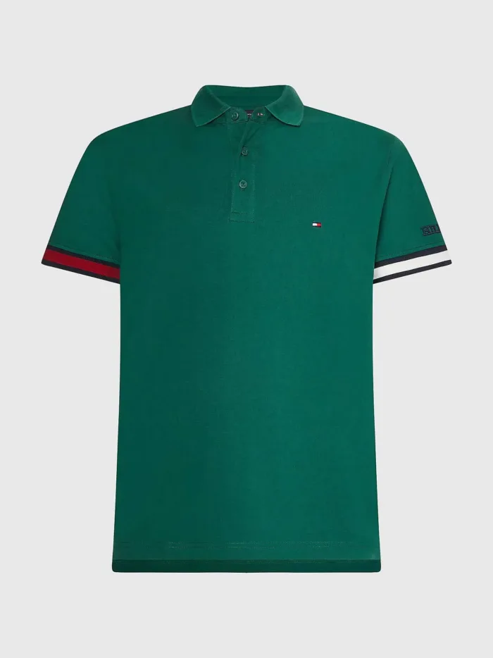 Polo Slim Fit Con Fondo Manica a Contrasto Tommy Hilfiger 1985 Verde cod. MW0MW29528LOG, foto 1 di 2