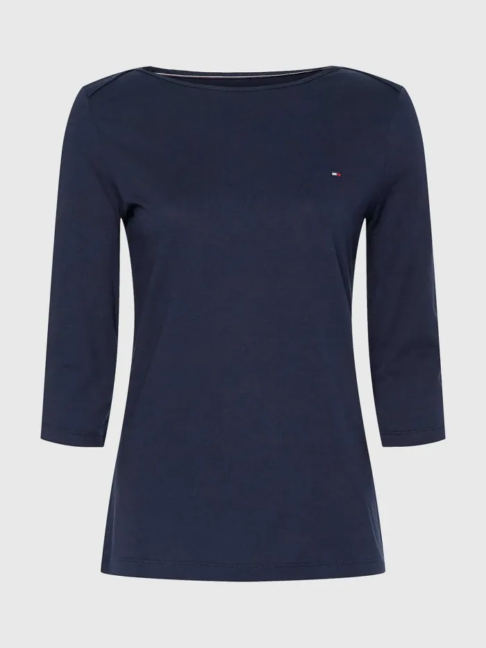 T-shirt Donna Tommy Hilfiger Blu slim fit con Scollatura a Barca e Manica a Tre Quarti cod. WW0WW31669 DW5, foto 1 di 2