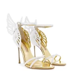 Sandalo Butterfly Sophia Webster in Pelle Bianca con Dettagli Oro,Tacco 10 cm art. Heavenly Sandal White & Gold - immagine 2