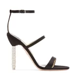 Sandalo Sophia Webster in Raso Nero, con cinturino alla caviglia e tacco Gioiello 10 cm art. Rosalind Crystal Sandal