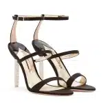 Sandalo Sophia Webster in Raso Nero, con cinturino alla caviglia e tacco Gioiello 10 cm art. Rosalind Crystal Sandal - immagine 3