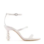 Sandalo Sophia Webster in Raso Avorio, con cinturino alla caviglia e tacco Perle 8,5 cm art. Rosalind Pearl Mid Sandal