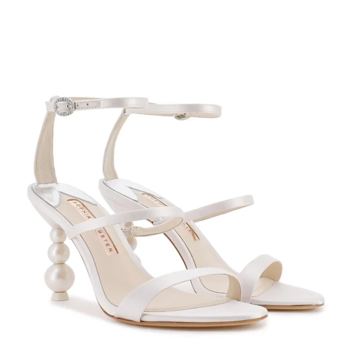 Sandalo Sophia Webster in Raso Avorio, con cinturino alla caviglia e tacco Perle 8,5 cm art. Rosalind Pearl Mid Sandal, foto 2 di 3