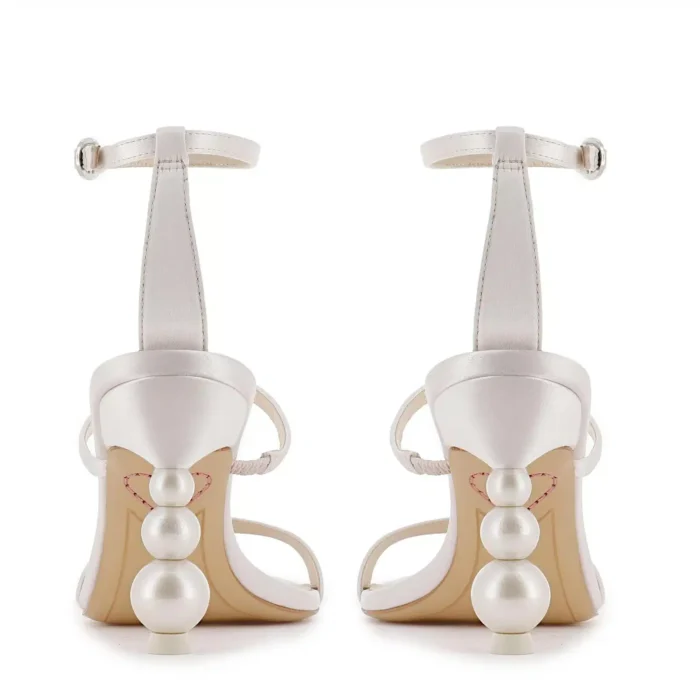 Sandalo Sophia Webster in Raso Avorio, con cinturino alla caviglia e tacco Perle 8,5 cm art. Rosalind Pearl Mid Sandal, foto 3 di 3