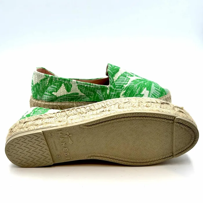 Espadrilles Double Sole Manebi 4cm in Cotone Crochet Fantasia Palme Verde, foto 3 di 4