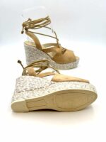 Zeppe Espadrilles in camoscio Cammello con Lacci alla caviglia, zeppa 10 cm e plateau 3 cm mod. Allen Ante - immagine 5