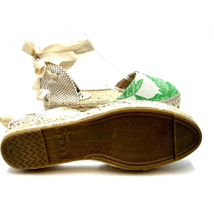 Espadrilles Valenciana Manebi con lacci in Cotone Crochet Verde Fantasia Palme, foto 3 di 5