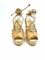 Zeppe Espadrilles in camoscio Cammello con Lacci alla caviglia, zeppa 10 cm e plateau 3 cm mod. Allen Ante - immagine 2