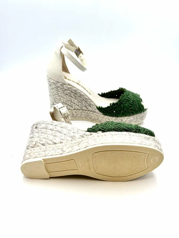 Zeppe Espadrilles Open Toe Macramè Verde con cinturino alla caviglia, zeppa 10 cm e plateau 3 cm mod. Anda Macramè Art 11559034, foto 5 di 5