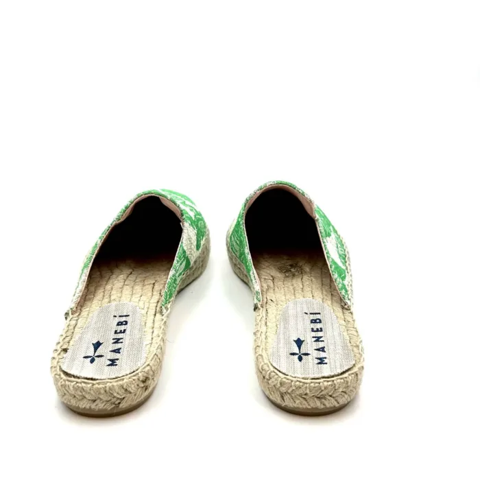 Espadrilles Soft Suede Mules Manebi in Cotone Crochet Fantasia Verde Palme, foto 4 di 5