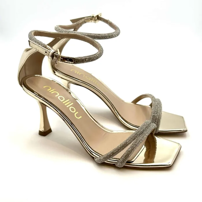 Sandalo Elegante Ninalilou in nappa Platino con cinturino alla caviglia e tacco 7 cm cod. 331069M7 art. BIBA 705, foto 2 di 5