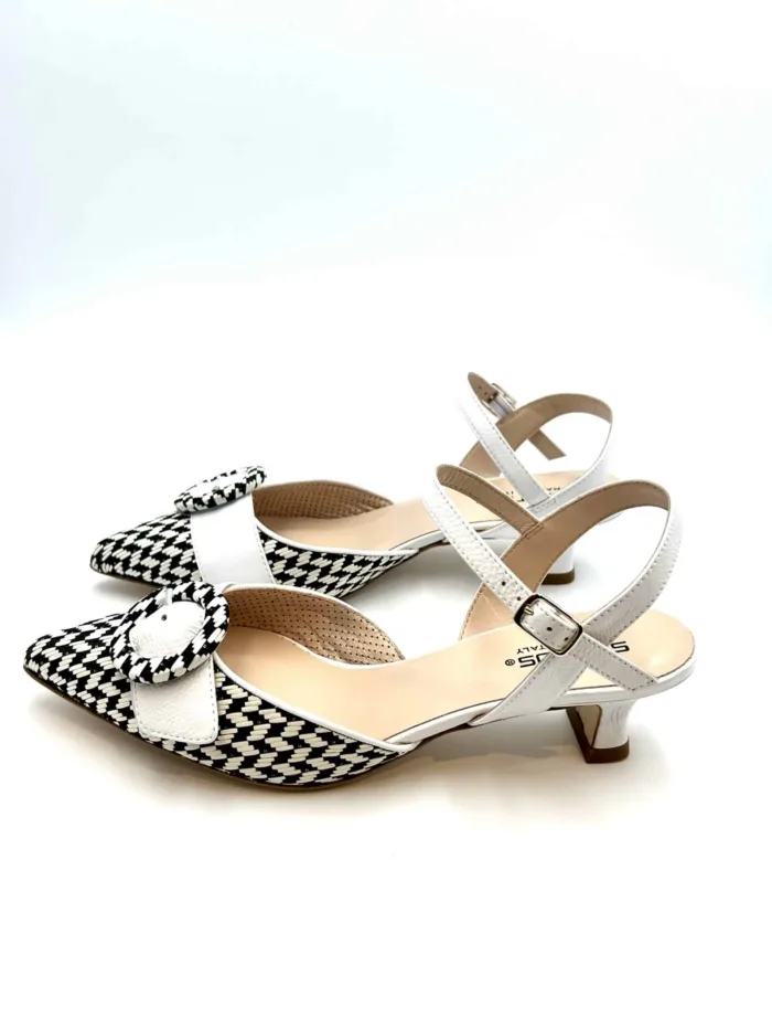SlingBack Status in Vernice Bianca e Fantasia Check, tacco 4 cm art. R4231s, foto 3 di 5