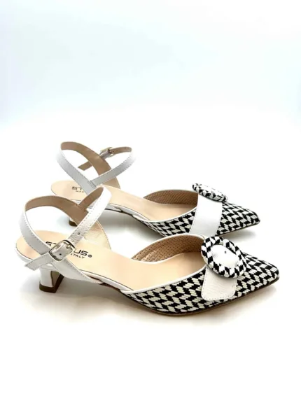 SlingBack Status in Vernice Bianca e Fantasia Check, tacco 4 cm art. R4231s