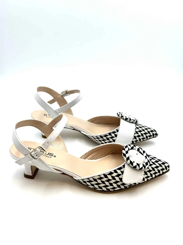 SlingBack Status in Vernice Bianca e Fantasia Check, tacco 4 cm art. R4231s, foto 1 di 5