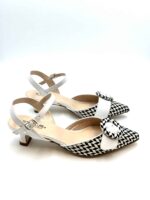 SlingBack Status in Vernice Bianca e Fantasia Check, tacco 4 cm art. R4231s