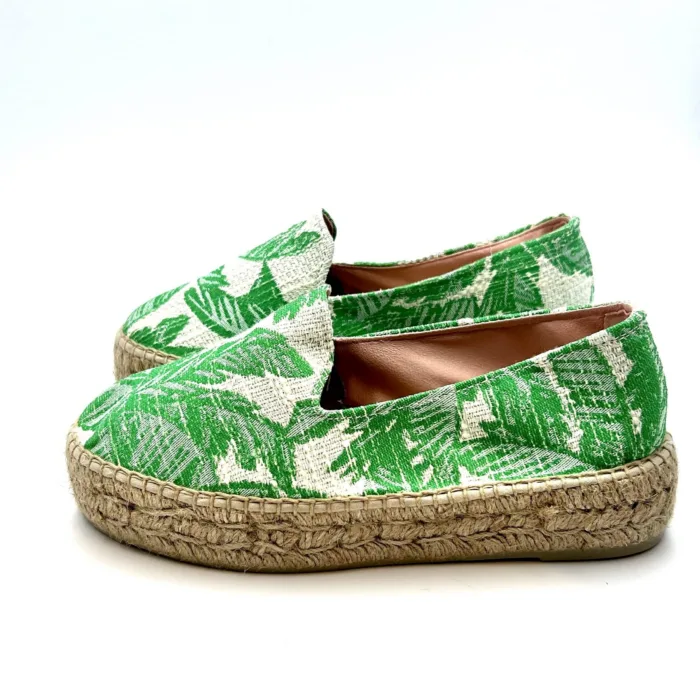 Espadrilles Double Sole Manebi 4cm in Cotone Crochet Fantasia Palme Verde, foto 2 di 4