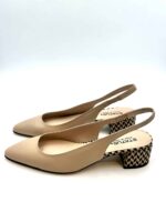 SlingBack Status in Pelle Beige con Tacco Fantasia Check, tacco 4 cm art. E530 - immagine 3