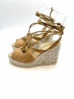 Zeppe Espadrilles in camoscio Cammello con Lacci alla caviglia, zeppa 10 cm e plateau 3 cm mod. Allen Ante - immagine 3