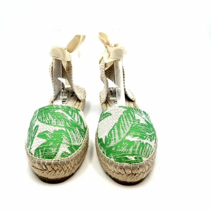 Espadrilles Valenciana Manebi con lacci in Cotone Crochet Verde Fantasia Palme, foto 4 di 5