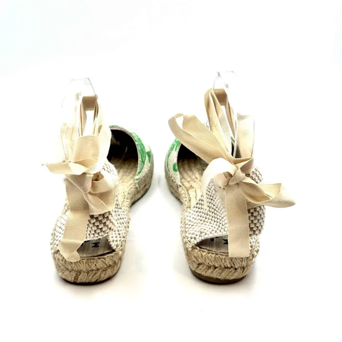Espadrilles Valenciana Manebi con lacci in Cotone Crochet Verde Fantasia Palme, foto 5 di 5