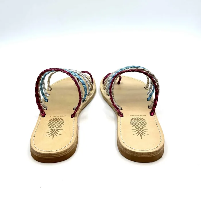 Sandali Artigianali Made in Italy interamente in cuoio con fasciette multicolor art. Treccia Multi cod. 187, foto 5 di 5
