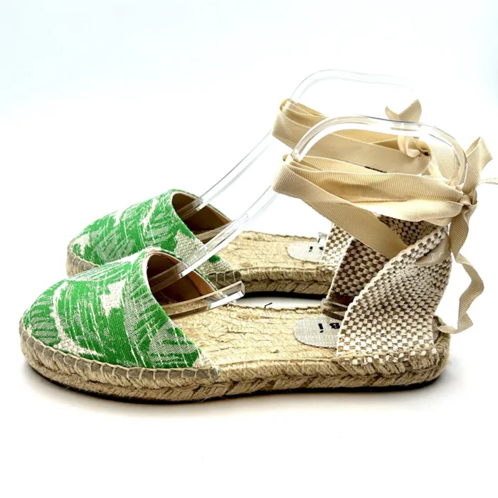 Espadrilles Valenciana Manebi con lacci in Cotone Crochet Verde Fantasia Palme, foto 2 di 5