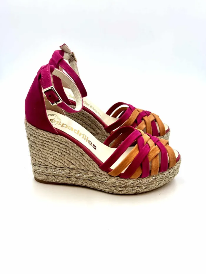 Zeppe Espadrilles intrecciate Multicolor Fucsia con cinturino alla caviglia, zeppa 10 cm e plateau 3 cm mod. ALE Ante art. 11559028, foto 1 di 5