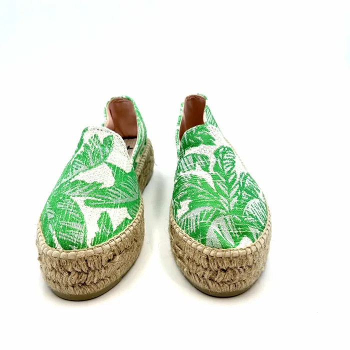 Espadrilles Double Sole Manebi 4cm in Cotone Crochet Fantasia Palme Verde, foto 4 di 4